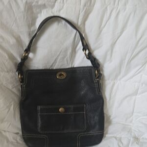 Dooney & Bourke Black Leather Shoulder Bag with Gold Details